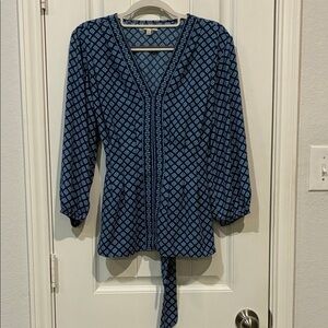 Max Studio Navy and Light Blue Tie-Front V-Neck Tunic